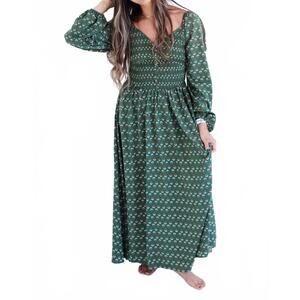 NEW WILDFLOWER women's long sleeve floral maxi dress in olive